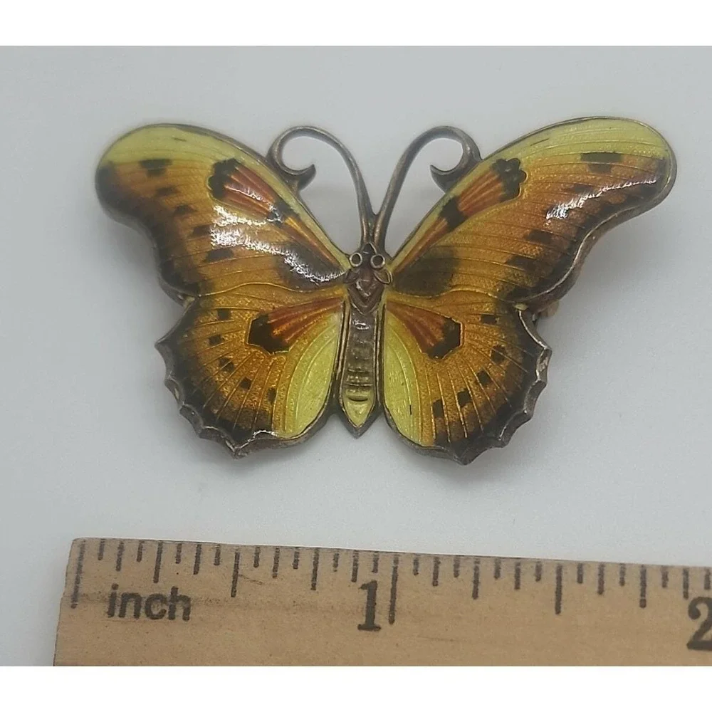 Vintage orange‎ & yellow enamel BUTTERFLY marked 